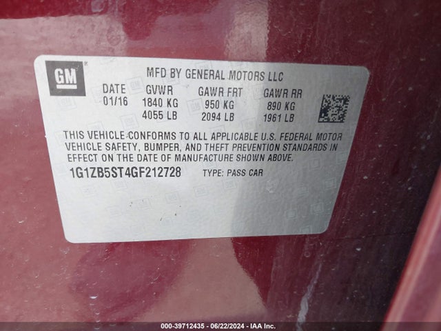 Chevrolet MALIBU LS 2016 1G1ZB5ST4GF212728 Image 9