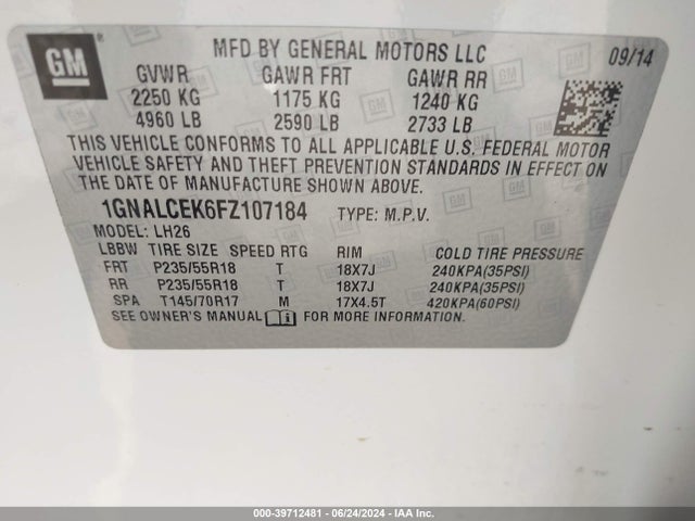 Chevrolet Equinox 2lt 2015 1GNALCEK6FZ107184 Image 9