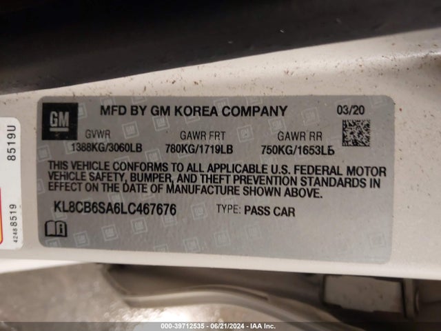 Chevrolet Spark Fwd Ls Automatic 2020 KL8CB6SA6LC467676 Image 9