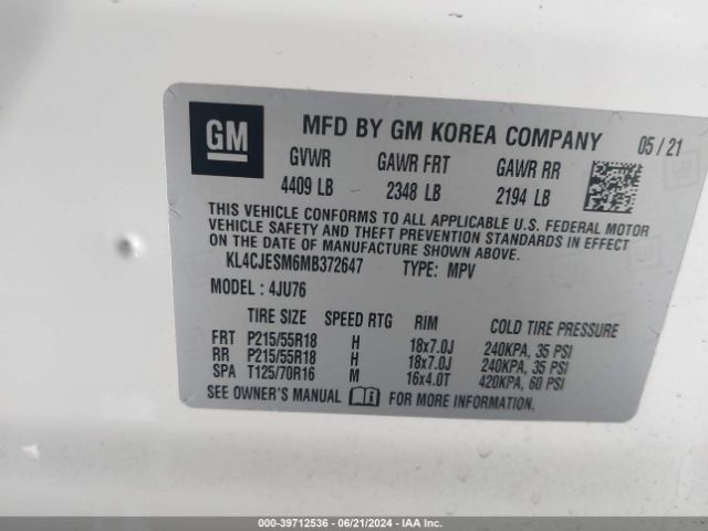 KL4CJESM6MB372647 Buick Encore Awd Preferred