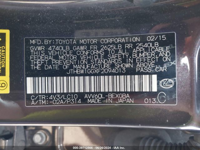 JTHBW1GGXF2094013 Lexus ES 300H