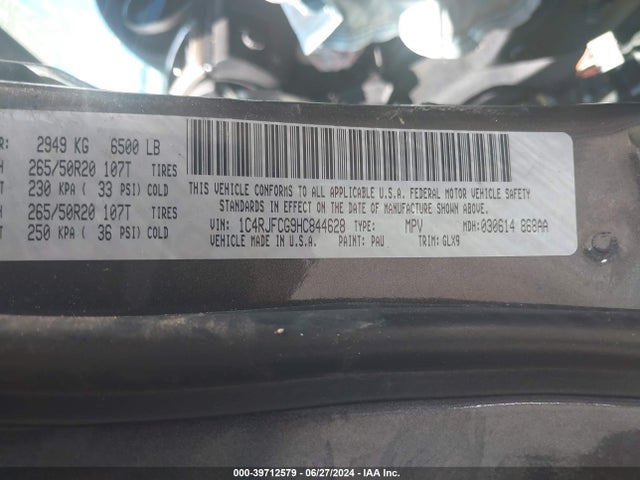 1C4RJFCG9HC844628 Jeep Grand Cherokee Overland 4x4