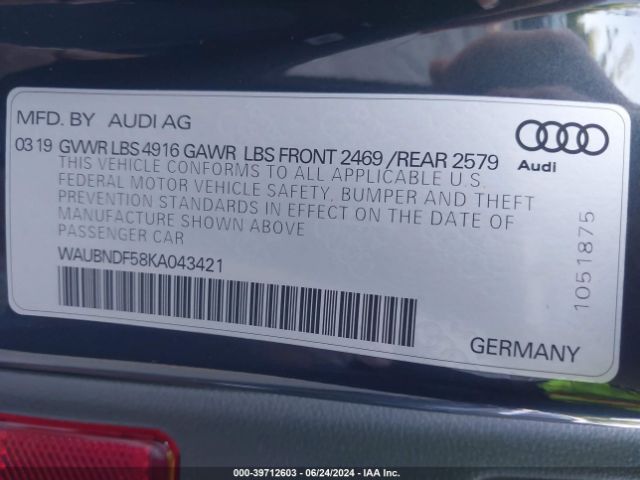 WAUBNDF58KA043421 Audi A5 45 Premium