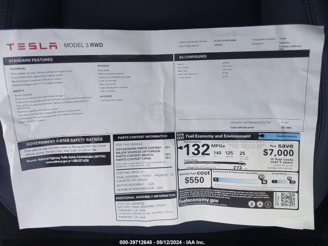 Tesla Model 3 Rear-wheel Drive 2024 5YJ3E1EA7RF752685 Image 16