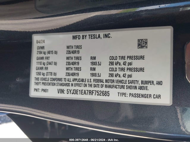 2024 TESLA MODEL 3 5YJ3E1EA7RF752685 Photo 8