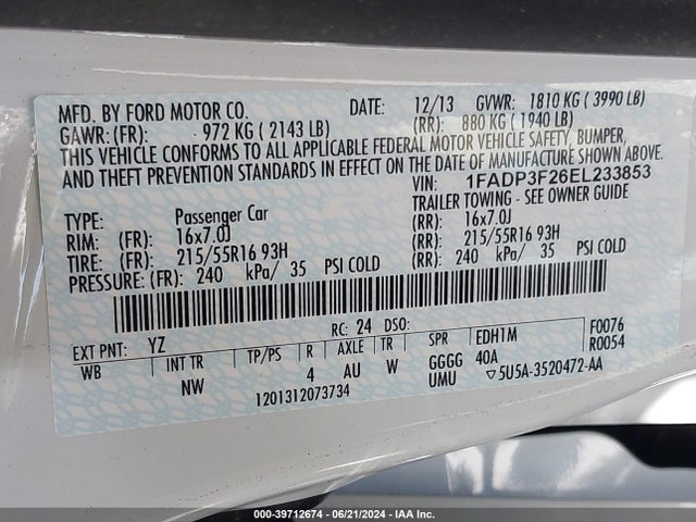 Ford FOCUS SE 2014 1FADP3F26EL233853 Image 9