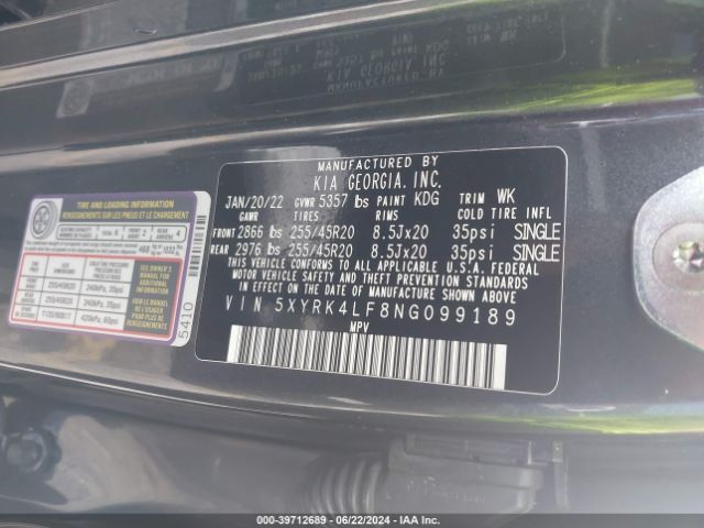 5XYRK4LF8NG099189 KIA SORENTO SX
