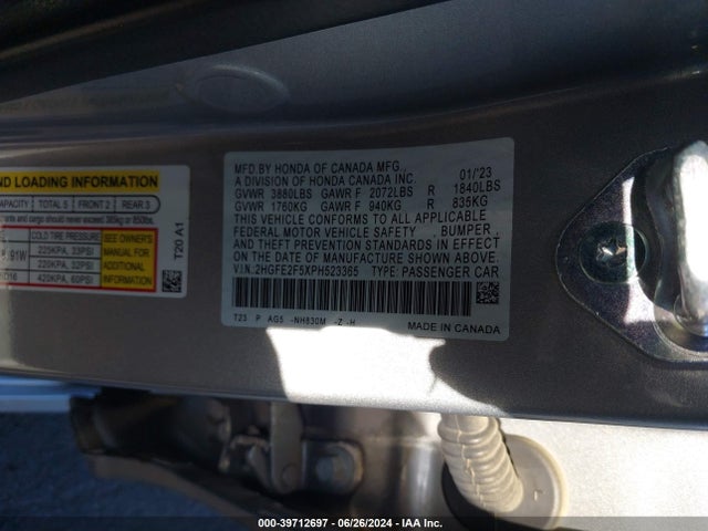 Honda Civic Sport 2023 2HGFE2F5XPH523365 Image 9