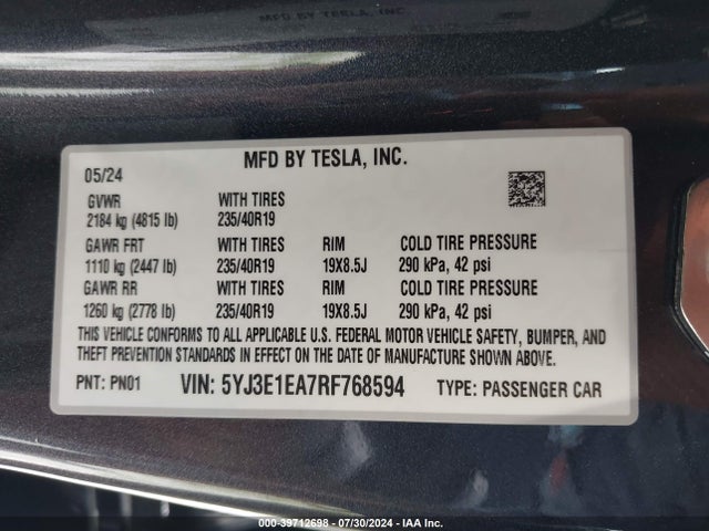 2024 TESLA MODEL 3 5YJ3E1EA7RF768594 Photo 8