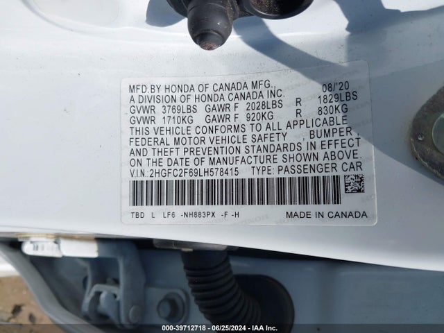 Honda Civic Lx 2020 2HGFC2F69LH578415 Image 9