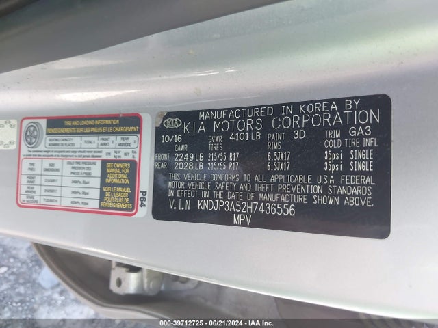KIA SOUL + 2017 KNDJP3A52H7436556 Image 9