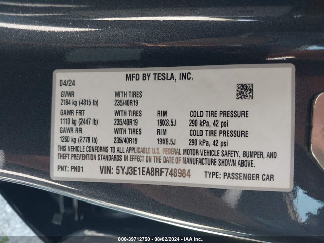 2024 TESLA MODEL 3 5YJ3E1EA8RF748984 Photo 8