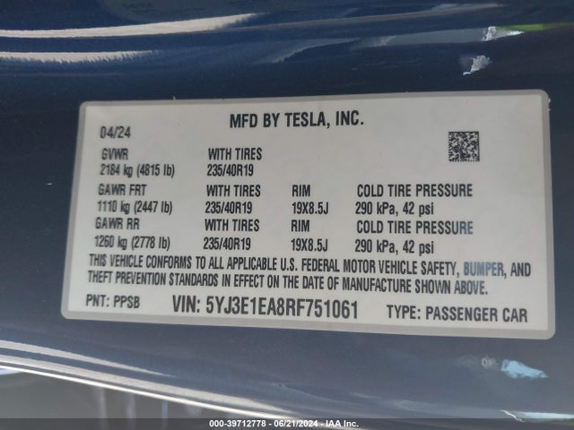 2024 TESLA MODEL 3 5YJ3E1EA8RF751061 Photo 8