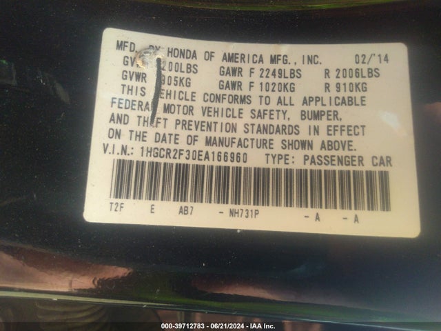 Honda ACCORD LX 2014 1HGCR2F30EA166960 Image 9