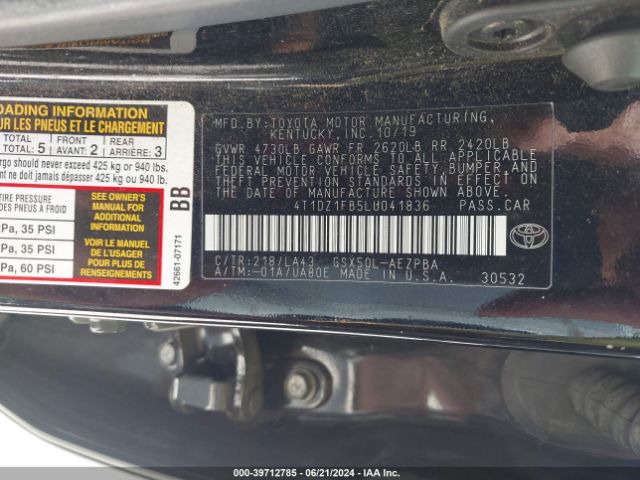 4T1DZ1FB5LU041836 Toyota AVALON LIMITED