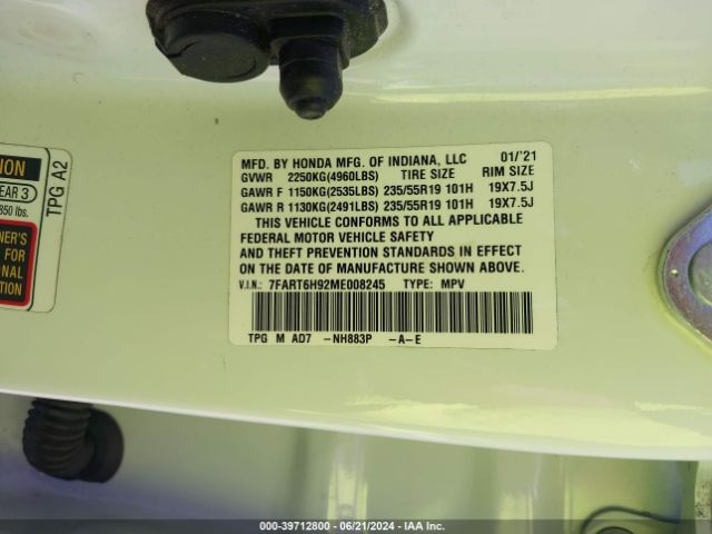 7FART6H92ME008245 Honda Cr-v Hybrid Touring