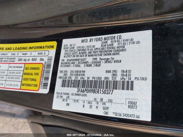Ford FUSION SE 2014 3FA6P0H98ER150377 Image 9