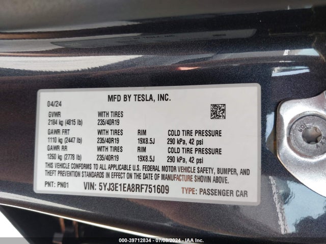2024 TESLA MODEL 3 5YJ3E1EA8RF751609 Photo 8