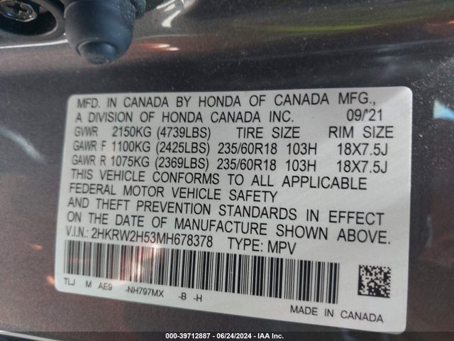 Honda Cr-v Awd Ex 2021 2HKRW2H53MH678378 Image 9