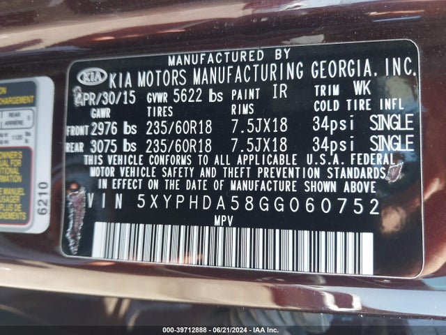 KIA Sorento 3.3l Ex 2016 5XYPHDA58GG060752 Image 9