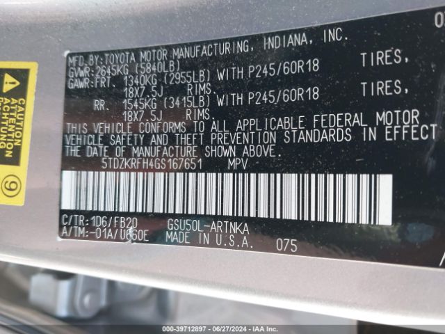 5TDZKRFH4GS167651 Toyota Highlander Le V6