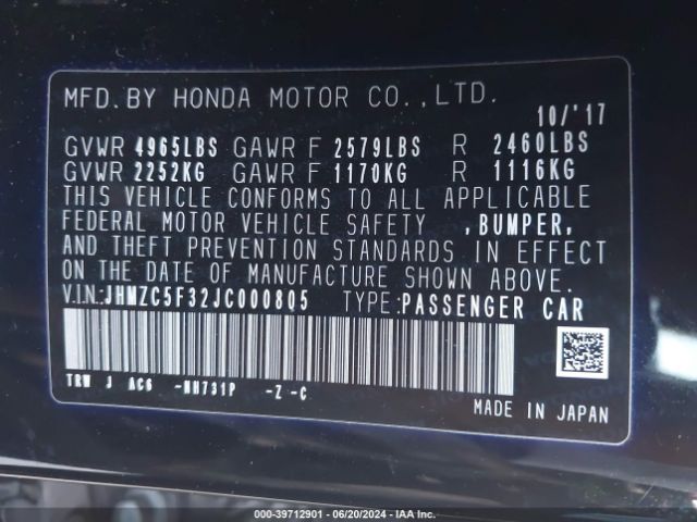JHMZC5F32JC000805 Honda Clarity Plug-in Hybrid Touring
