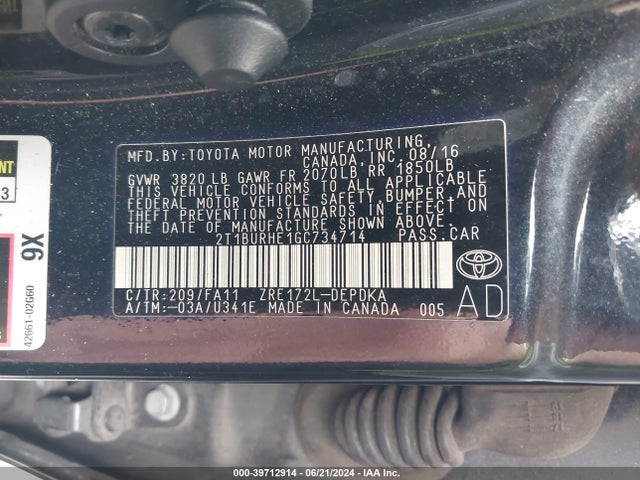 Toyota COROLLA L 2016 2T1BURHE1GC734714 Image 9