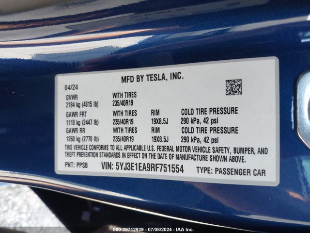 2024 TESLA MODEL 3 5YJ3E1EA9RF751554 Photo 8