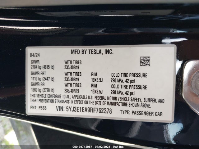 2024 TESLA MODEL 3 5YJ3E1EA9RF752378 Photo 8
