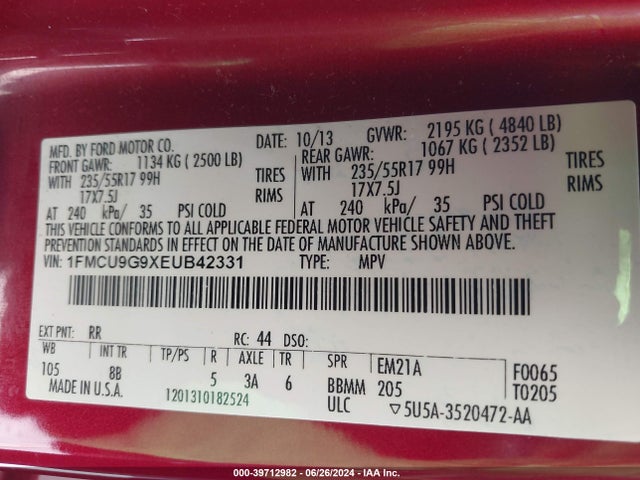 Ford ESCAPE SE 2014 1FMCU9G9XEUB42331 Image 9