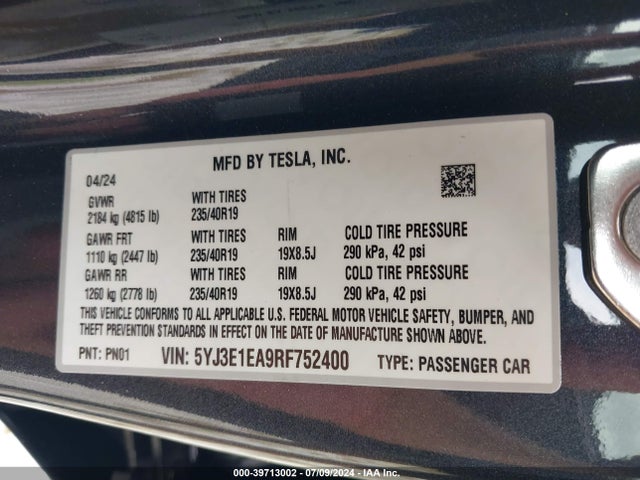 2024 TESLA MODEL 3 5YJ3E1EA9RF752400 Photo 8