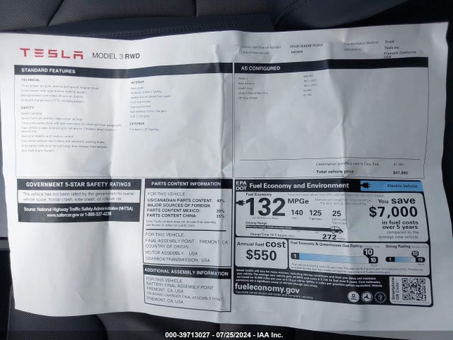 Tesla Model 3 Rear-wheel Drive 2024 5YJ3E1EAXRF751319 Image 16
