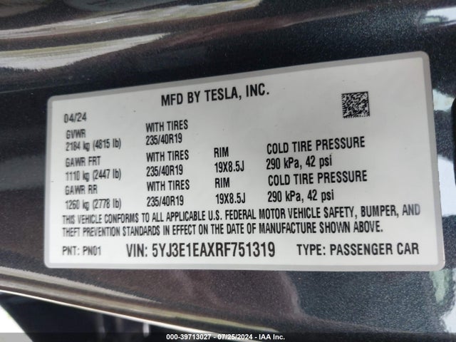 2024 TESLA MODEL 3 5YJ3E1EAXRF751319 Photo 8