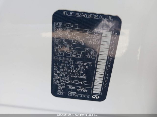 3PCAJ5M32KF110877 Infiniti Qx50 Essential