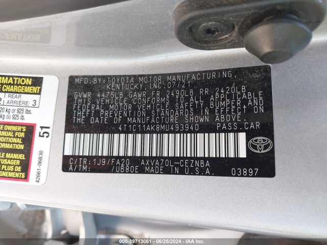 Toyota CAMRY LE 2021 4T1C11AK8MU493940 Image 9