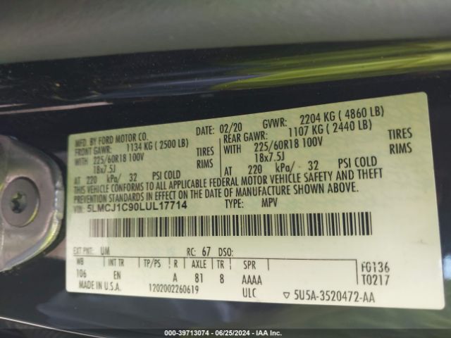 5LMCJ1C90LUL17714 Lincoln Corsair Standard