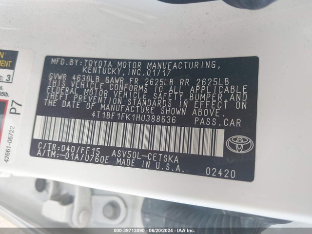 Toyota CAMRY SE 2017 4T1BF1FK1HU388636 Image 9