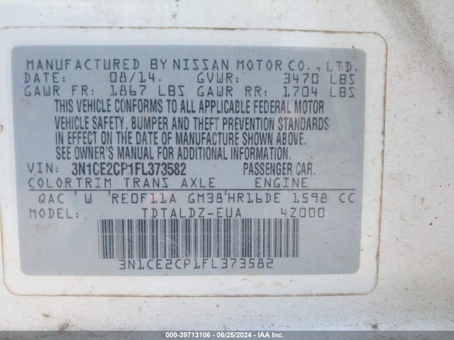 Nissan Versa Note S (sr)/s Plus/sl/sr/sv 2015 3N1CE2CP1FL373582 Image 9
