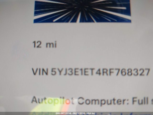 5YJ3E1ET4RF768327 Tesla MODEL 3