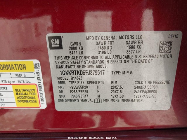 1GKKRTKD5FJ379617 GMC Acadia Denali