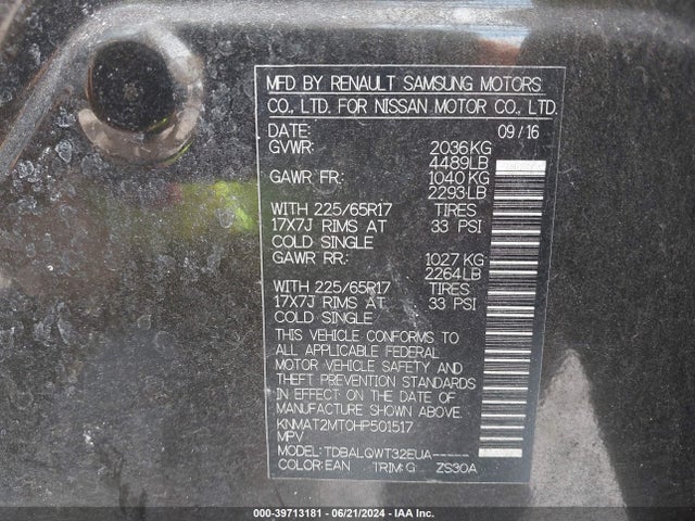 Nissan ROGUE SV 2017 KNMAT2MT0HP501517 Image 9