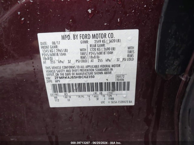 Ford EDGE SEL 2017 2FMPK4J85HBC62350 Image 9