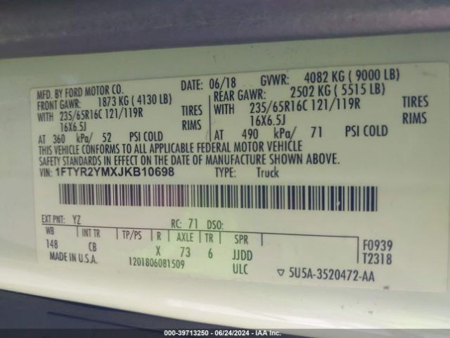 1FTYR2YMXJKB10698 Ford Transit-250