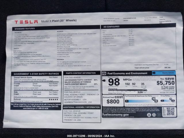 7SAXCBE66RF447500 Tesla Model X Plaid Tri Motor All-wheel Drive