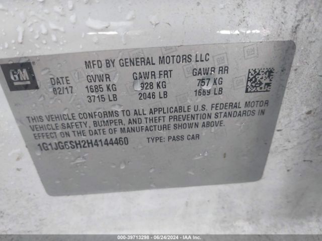1G1JG6SH2H4144460 Chevrolet Sonic Lt Auto