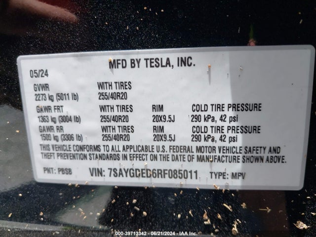2024 TESLA MODEL Y 7SAYGDED6RF085011 Photo 8