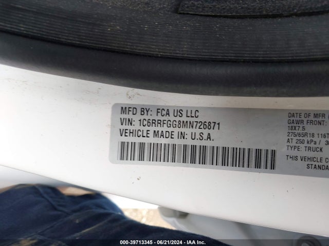 RAM 1500 Tradesman  4x4 5'7 Box 2021 1C6RRFGG8MN726871 Image 9