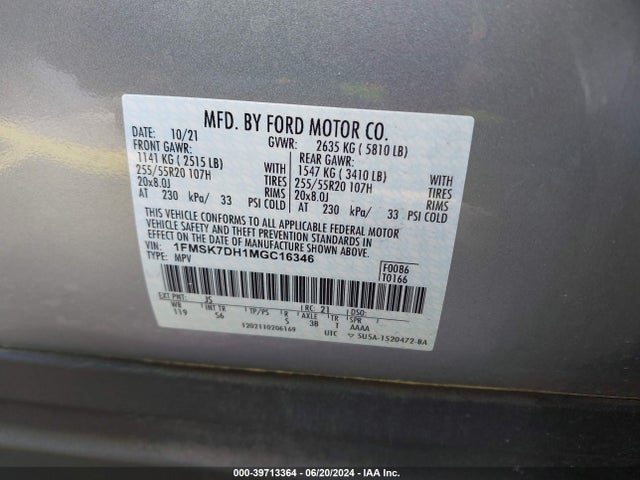 Ford EXPLORER XLT 2021 1FMSK7DH1MGC16346 Image 9