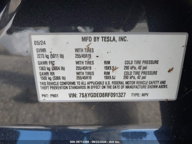 2024 TESLA MODEL Y 7SAYGDED8RF091327 Photo 8