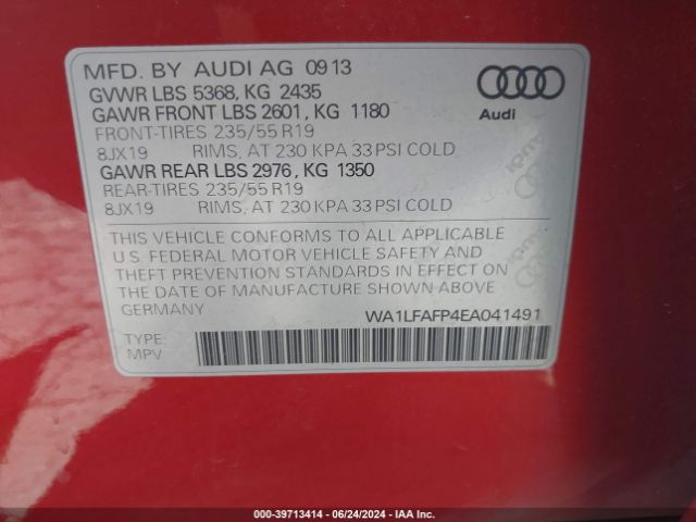 WA1LFAFP4EA041491 Audi Q5 2.0t Premium